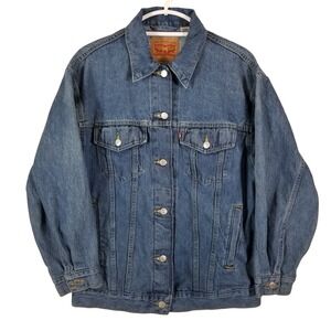 Levis Womens Denim Trucker Jacket Medium Wash Cotton Oversized Blue XS 70500
